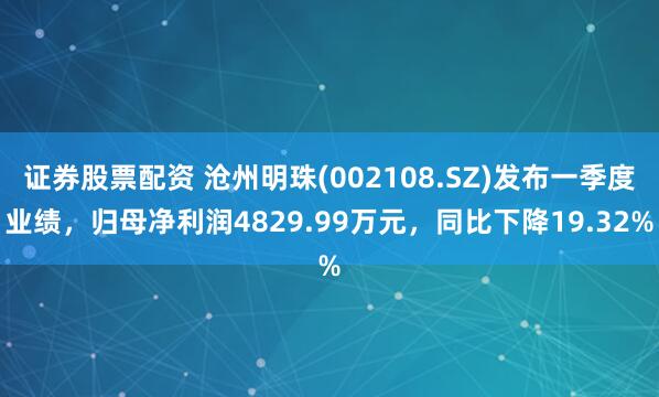 证券股票配资 沧州明珠(002108.SZ)发布一季度业绩，归母净利润4829.99万元，同比下降19.32%